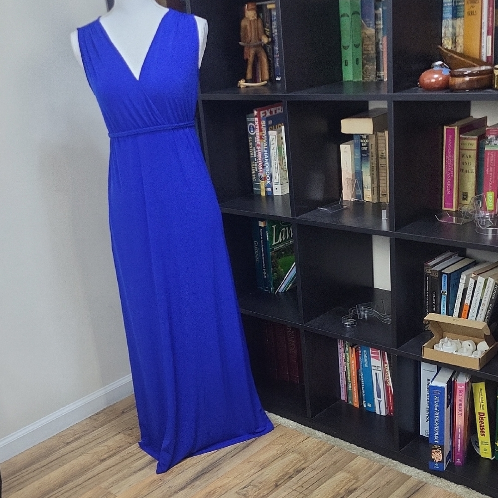PHILOSOPHY Blue Faux Wrap V-Neck Braided Waist Sleeveless Maxi Dress